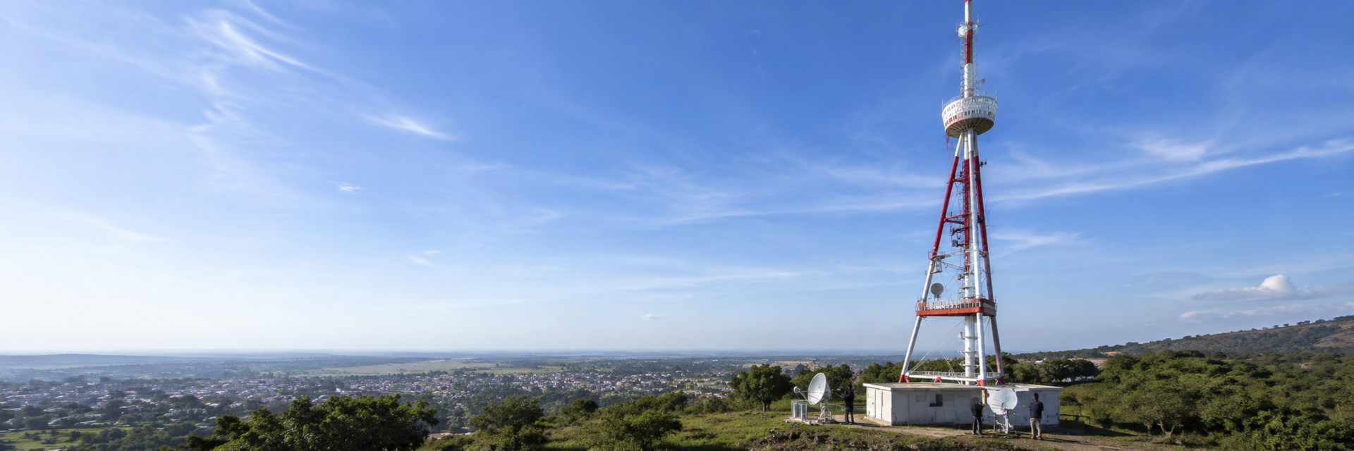 Broadcast tower overlooking an African landscape